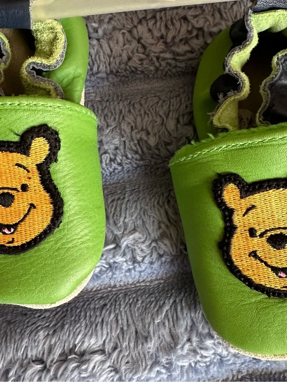 Disney Green Moccasin Baby Shoes with Winnie the Pooh Patch